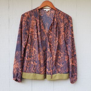 Cabi Snake Print Colorblock Blouse Peasant XS 101
